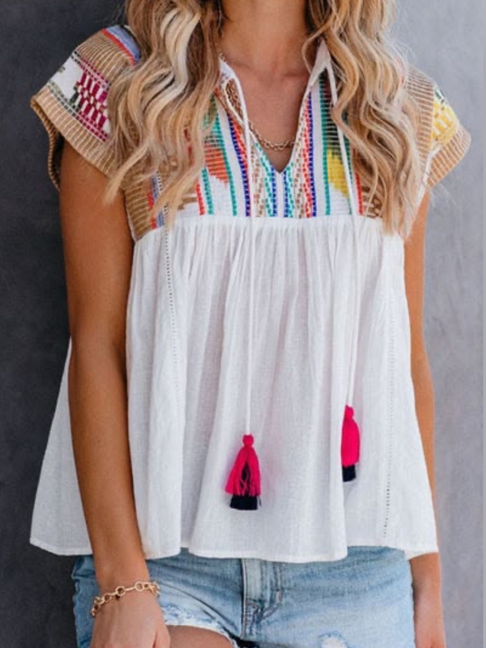 THML Embroidered Babydoll Top